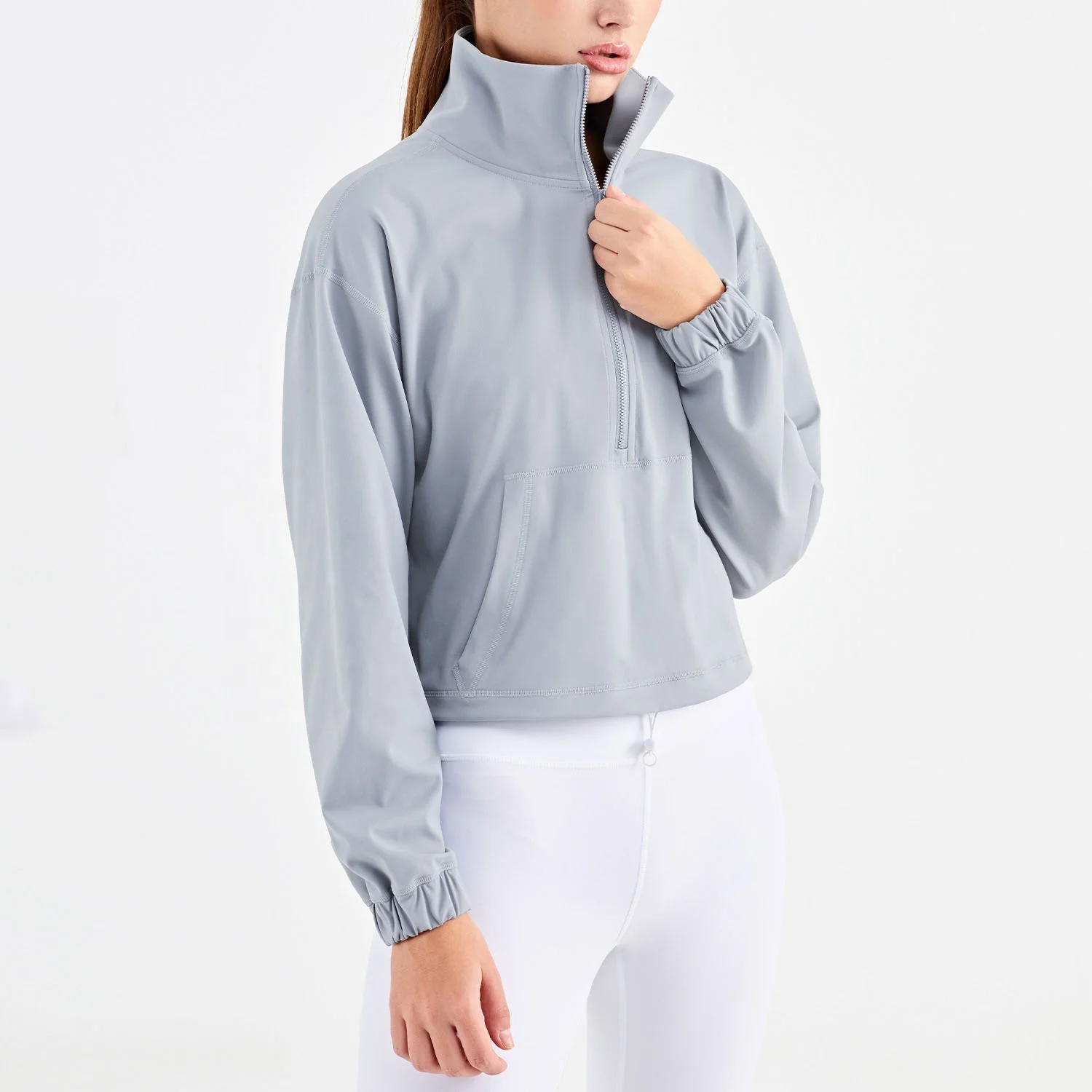 Customize label Women 1/4 zipper leisure sports Nylon spandex jackets woman fitness clothes coat