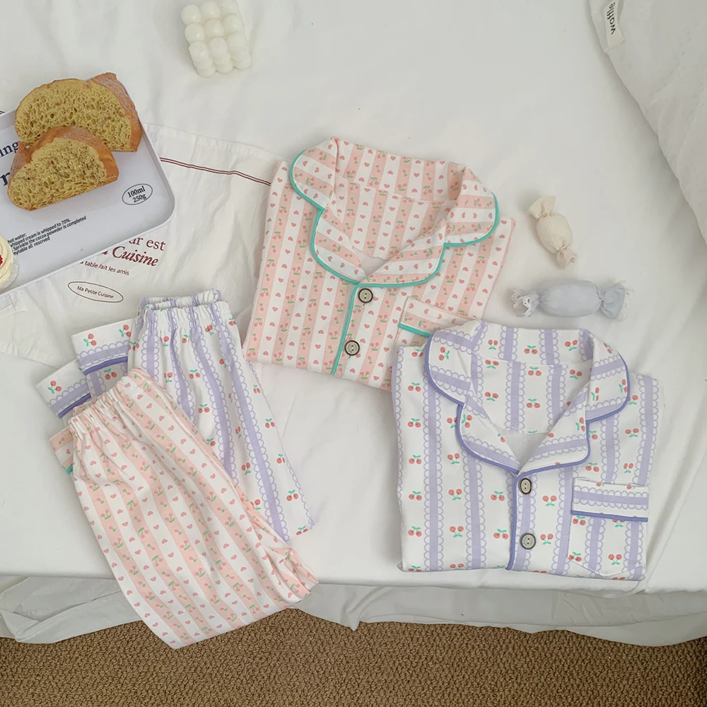 Purorigin Clothing Child Girl 2024 Spring Autumn Long-sleeved Fashion 2 PCS Girls Pajama Set Kids Nightwear Pyjama Sleepwear