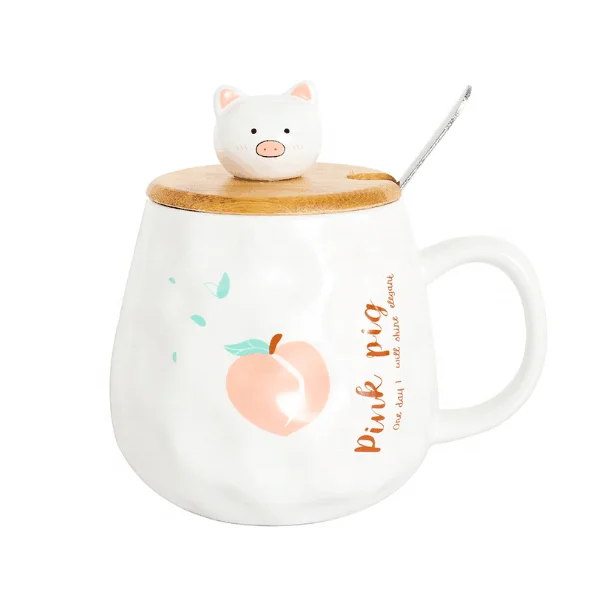 
400ml Cute Animal Pig ceramic mug with lid spoon,Porcelain Mug Ceramic Coffee Cup Fun Tea Cup Drinkware Mugs 