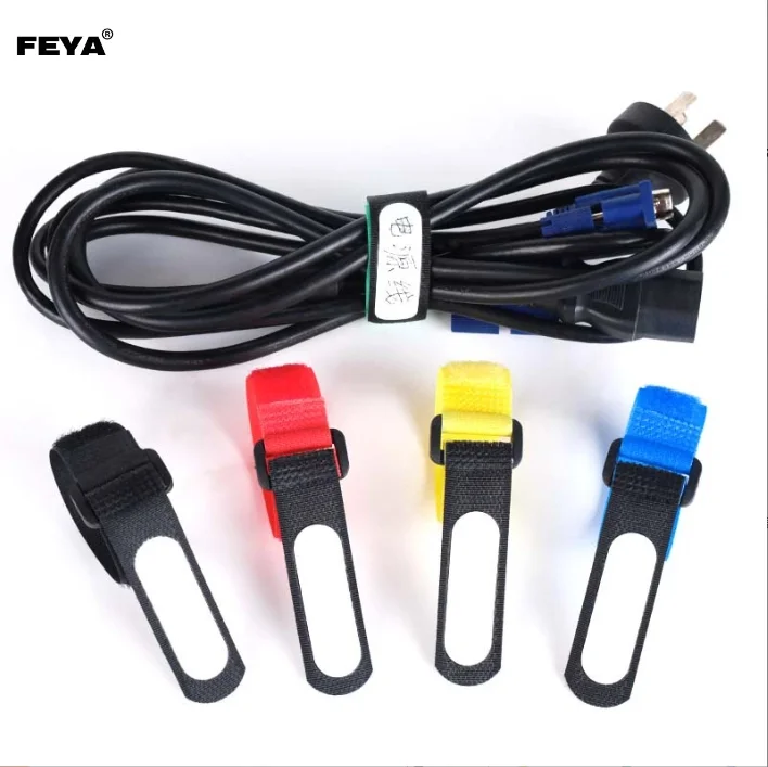 High Quality Custom Label Reusable Writable Cable Nylon Hook and Loop Straps With Buckle