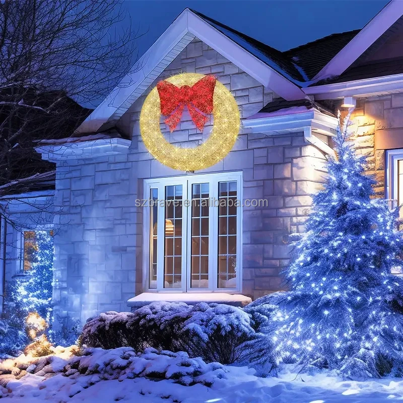 2024 New Arrival 48 Inch Pre-Lit Outdoor Christmas Door Wreath Decoration Artificial Hanging Garland with Light  for Front Door