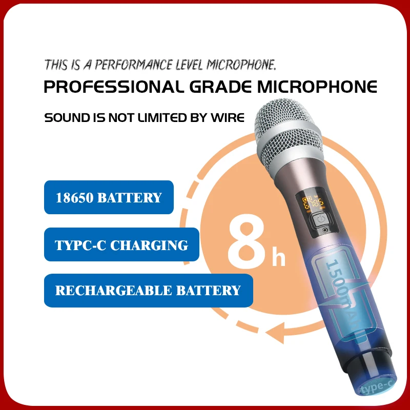 EPXCM Wireless Handheld Microphone UHF Segment FM Microphone Live Singing Church Host Home Outdoor Performance Show Digital Mic