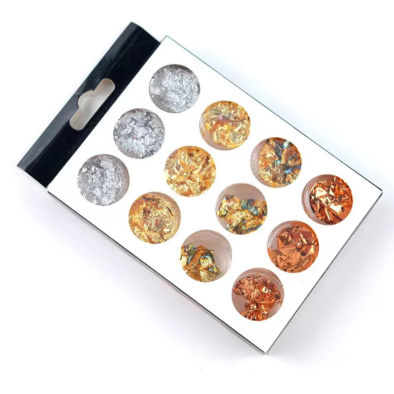 Mixed 4 colors foil flakes box set  Manicure Decorations DIY Aluminium Nail Foil Box Nail Art Gold Wire Transfer Foil Sticker