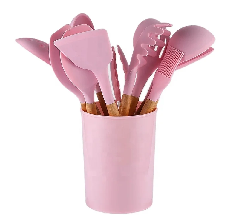 Kitchenware Baking Cooking Tools Silicone Cookware Utensils Set Wholesale Pink 12 Piece Kitchen Utensils Wooden Utensils 1 Sets