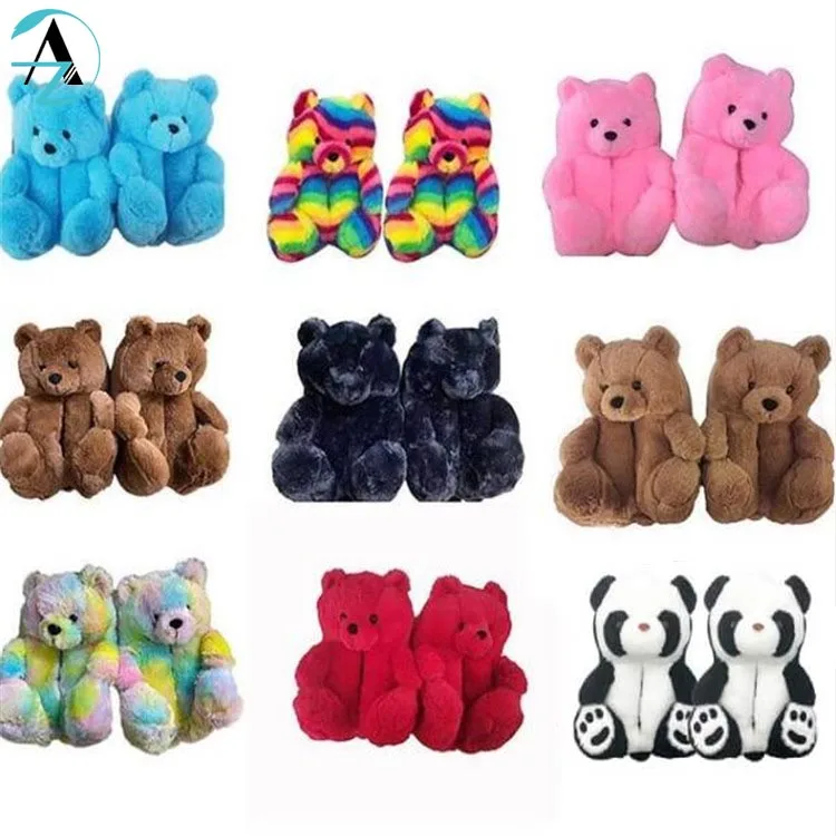 
High Quality Women House Teddy Bear Slippers Ladies Fluffy Sandals Cute Kid Size Teddy Bear Slippers 