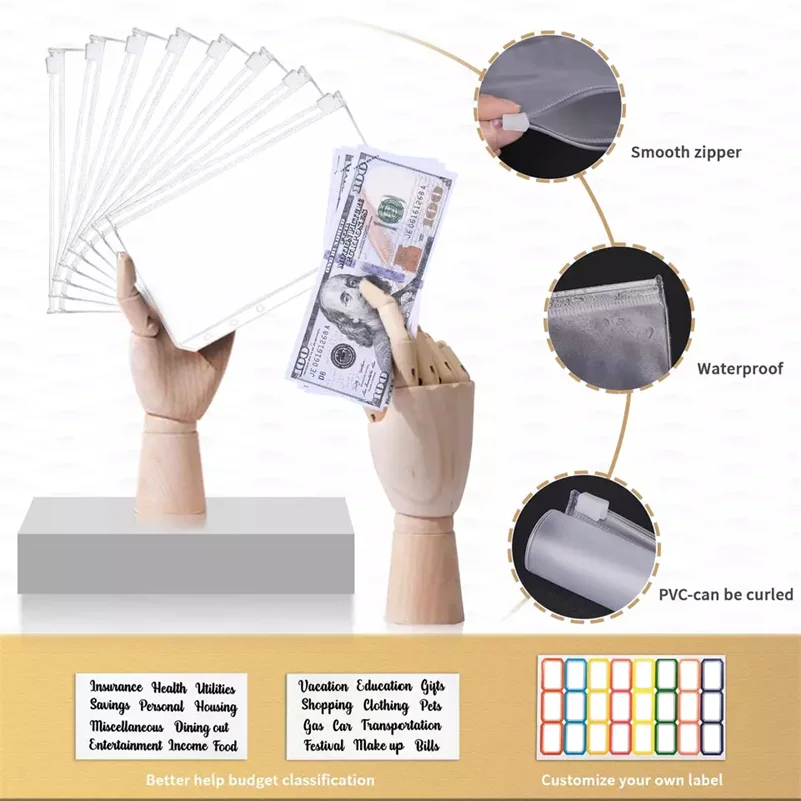 Wholesale English French stickers book binder A6 budget binder with cash envelopes planner for money organizer