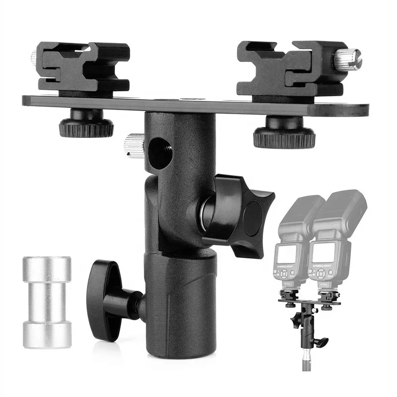 Профессиональный поворотный на 1/4 до 3/8 дюймов Горячий башмак двойной тип E для камеры с зонтиком для вспышки кронштейн для DSLR-камер