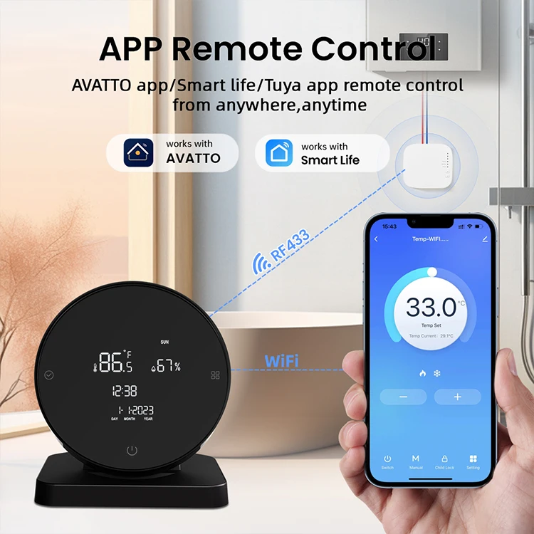 AVATTO Tuya Wifi RF433 Smart Room Gas Water Heater Thermostat Temperature Controller Work with Actuator Water Heater Thermostat