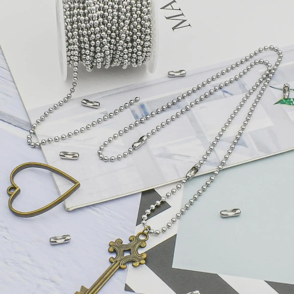 Ewang Wholesale 2.4 mm Iron Ball Chain Round Ball Beaded Chain for Jewelry Making