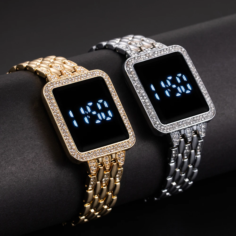 Luxury Rhinestone Ladies Digital Wristwatches LED Touch Screen Women Watch Waterproof Female Clock Relogio Feminino