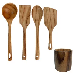 Nonstick Kitchen 8Pcs Wooden Cooking Utensils Set Teak Wooden Spoons For Cooking