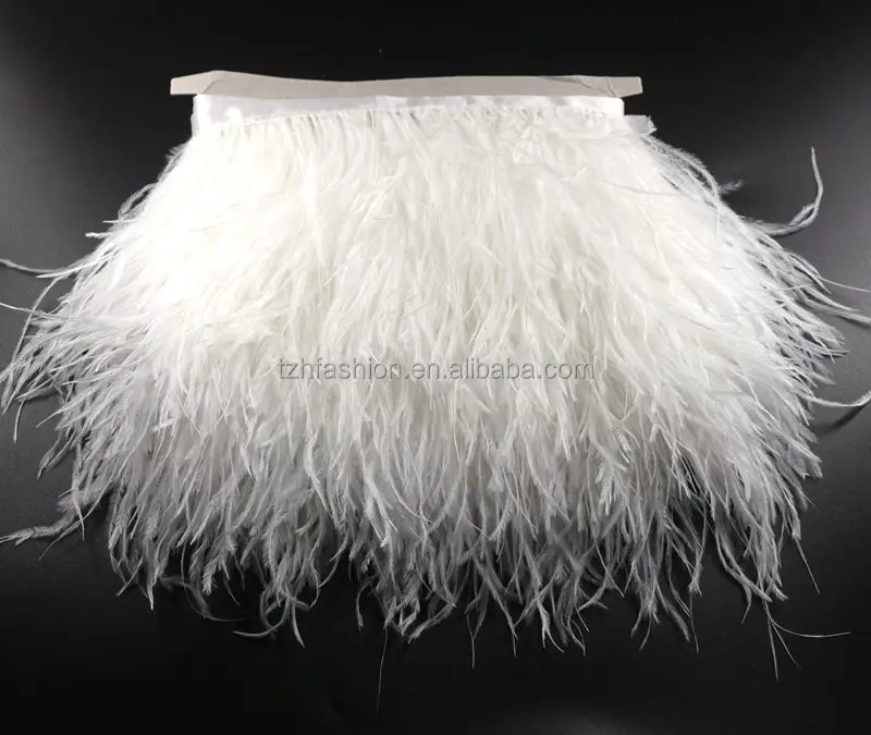 Wholesale Dye Snow White 13-15cm Fluffy Ostrich Feather Trim Fringe Satin Ribbon Dress Sewing Crafts