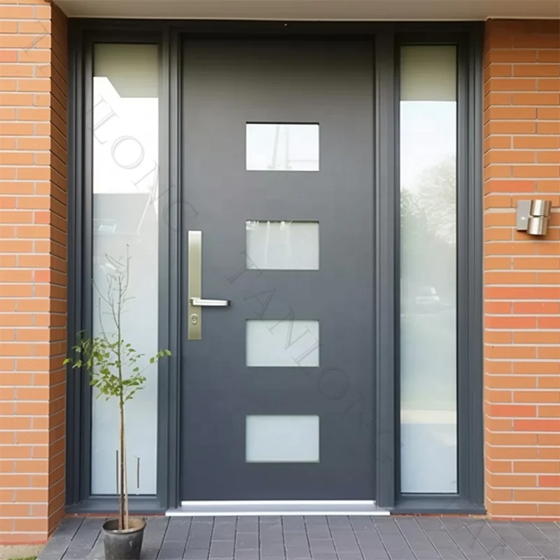 Wrought iron modern panel door front doors modern simple entrance for houses metal doors