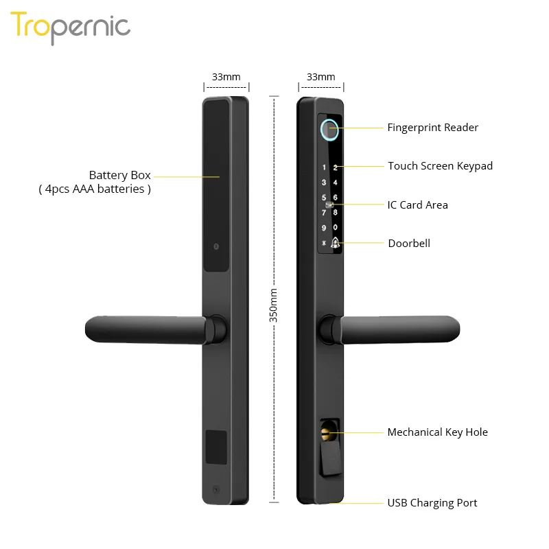 Высококачественная Водонепроницаемая цифровая биометрическая ручка со сканером отпечатков пальцев стеклянная дверь APP алюминиевый раздвижной смарт-замок для двери