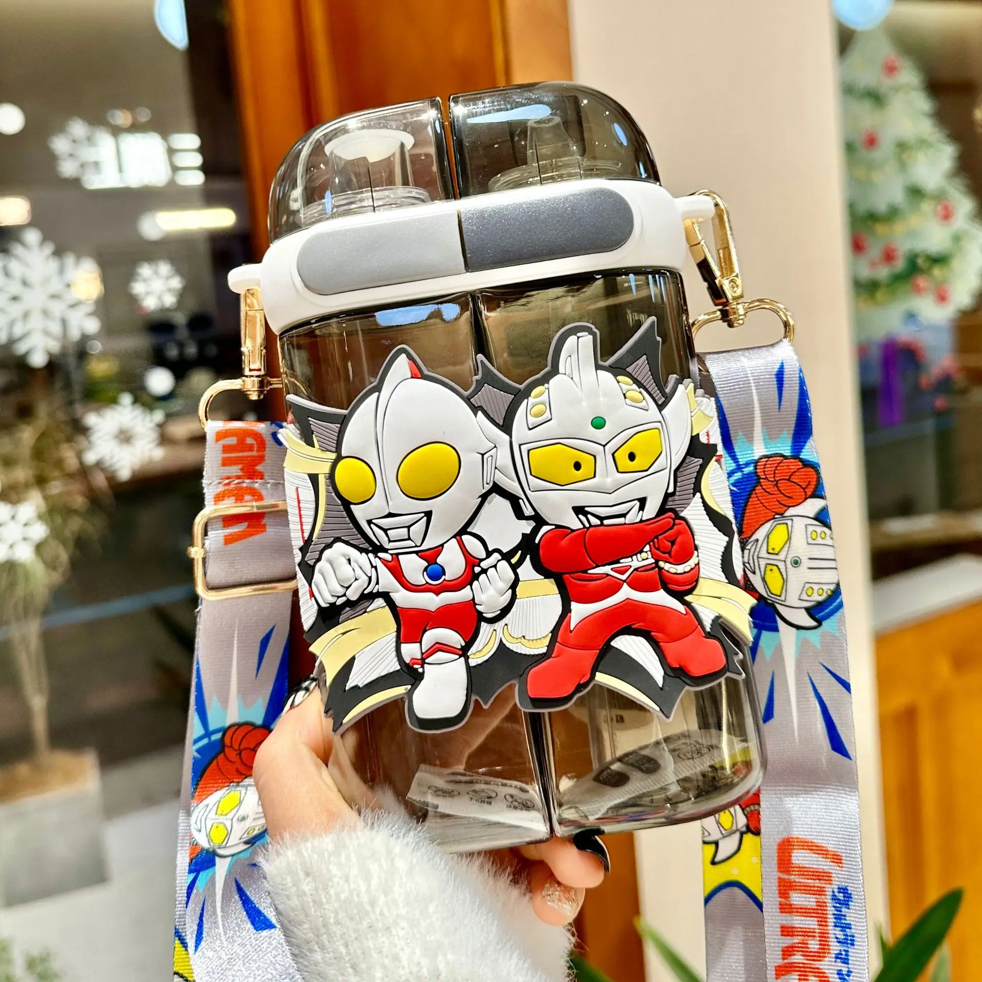 Japanese Style Anime Design Water Kettle Kindergarten Plastic Drop- Proof Double Grid Drinking Cups