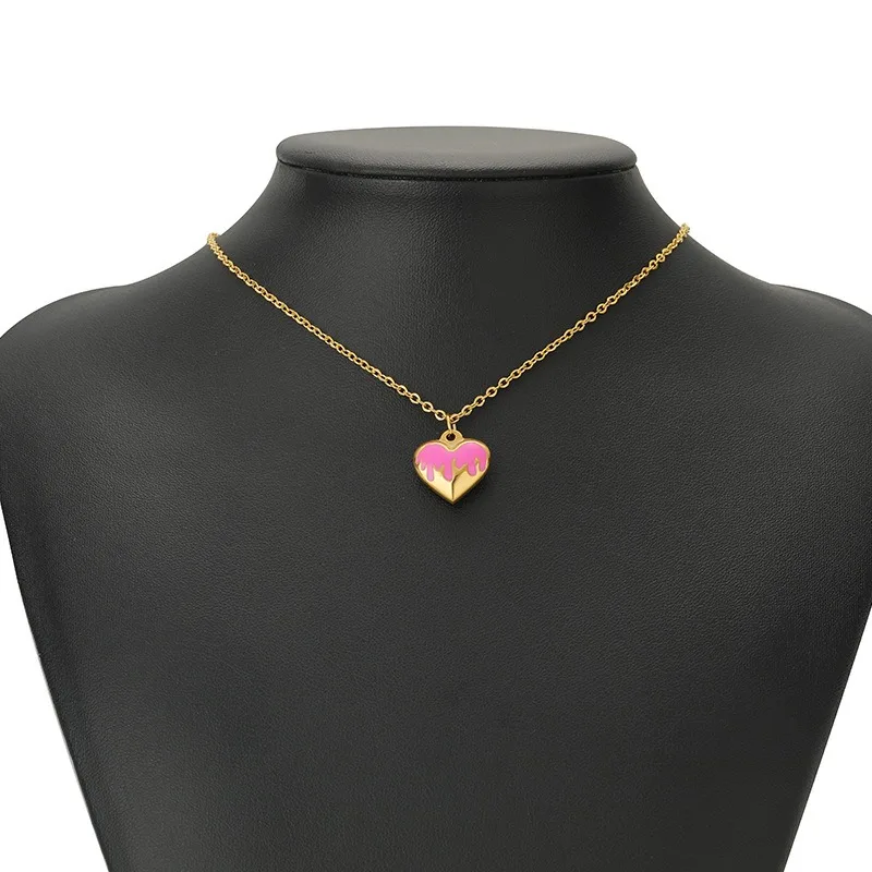 Gold Filled Stainless Steel Heart Charm Enamel Heart Pendant Oil Driiping Pendant Charm For Jewelry Making