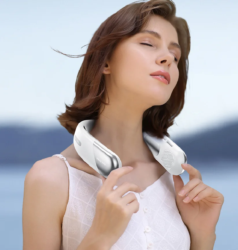 OEM high quality 2024 new mute neck fan rechargeable digital display portable wearable air cooling personal hanging neck fan