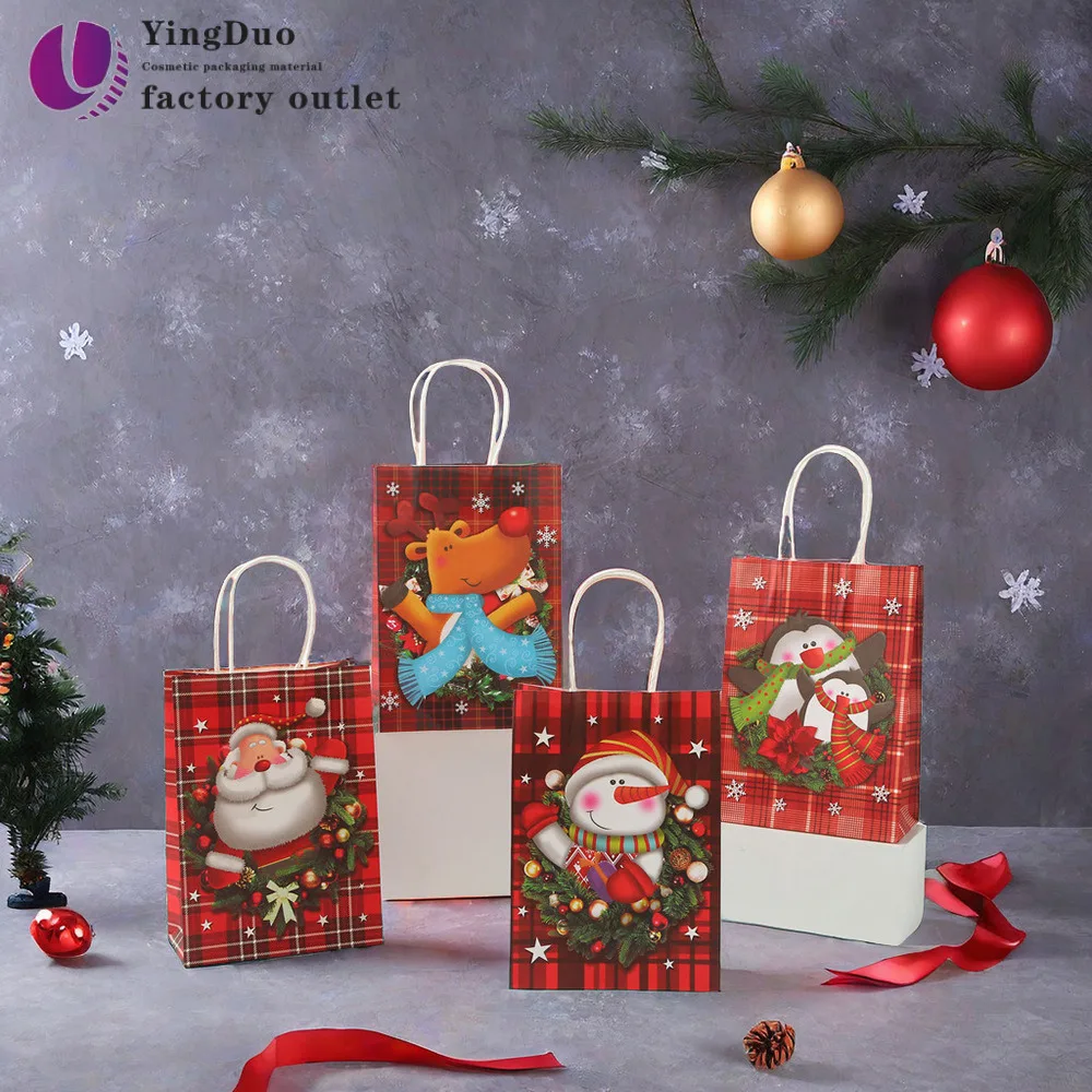 customizable reindeer kraft paper gift Christmas style packaging large capacity candy shopping bag