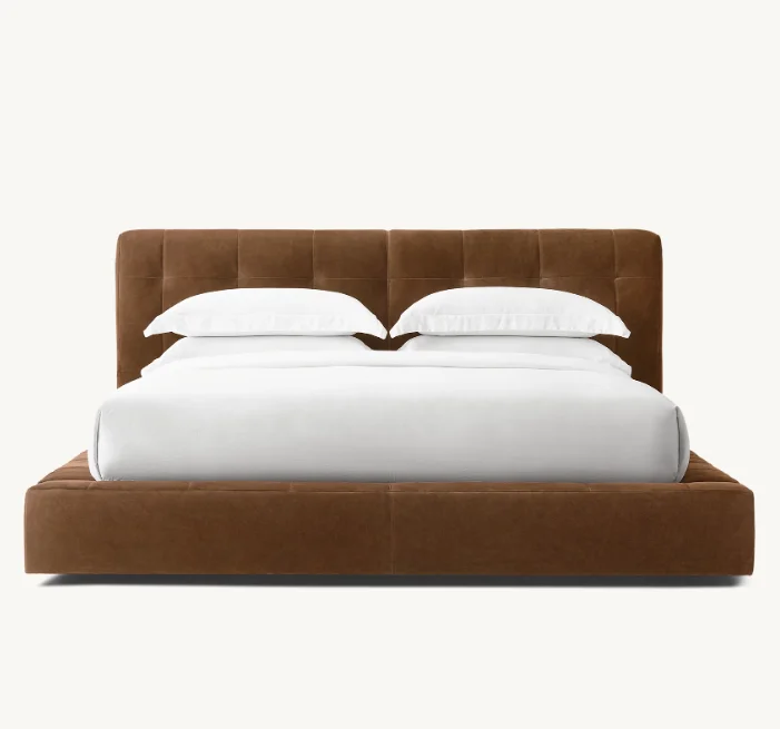Hotel Bed Antique Style Modern Panel Bed Synthetic Leather Platform Bed