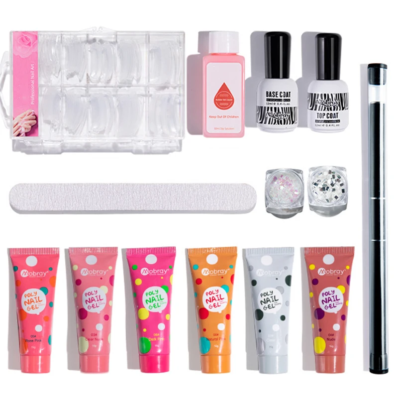 Professinal Free Sample Nail Extension Acrylic Gel Glitter Color Custom Logo Oem Soak Off Fast Drying Poly Nail Gel Starter Kit