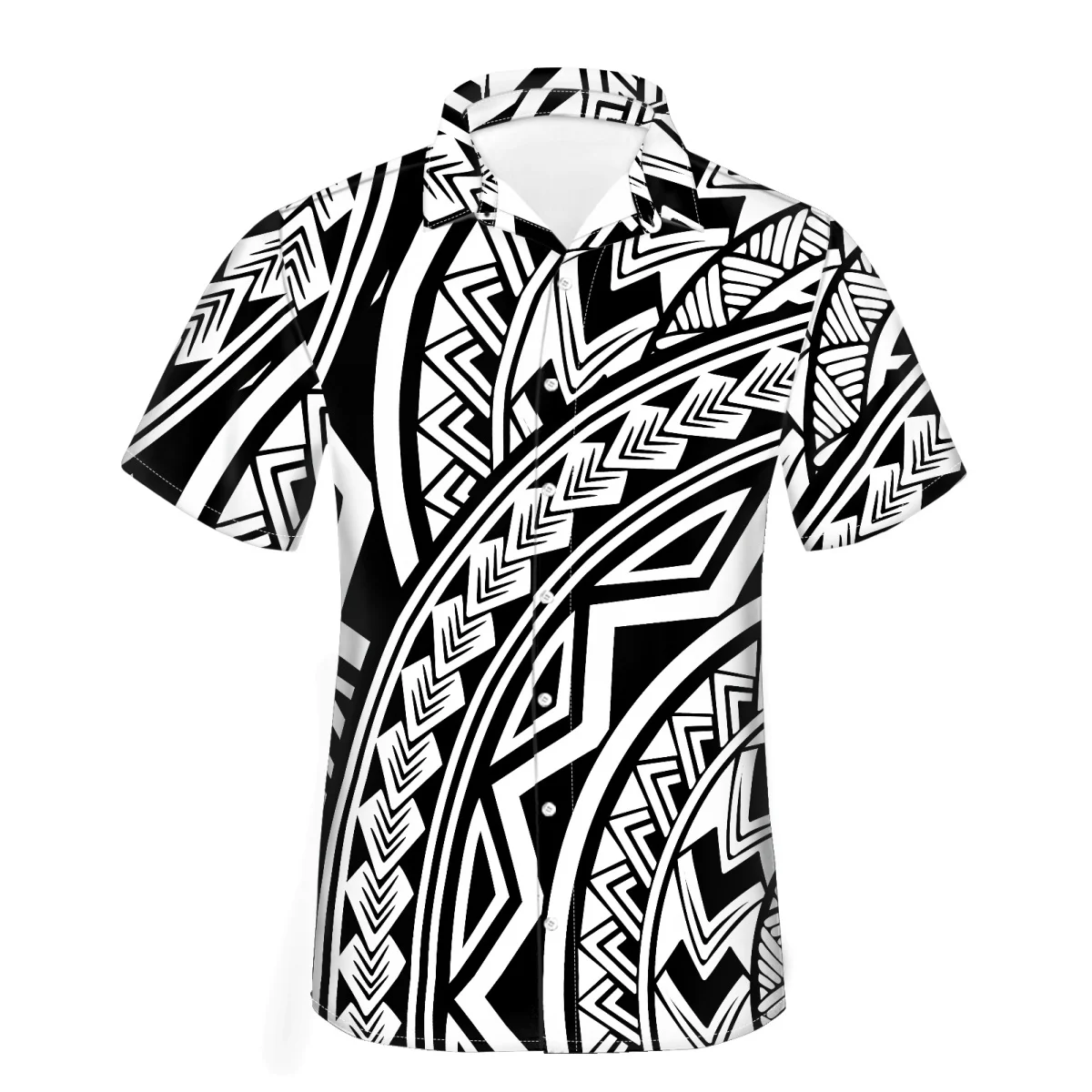 Polynesian Tattoo Button-Up Shirt Wholesale Customized Comfort Slim Short Sleeve Top With factory Outlet Hawaiian Aloha Shirts