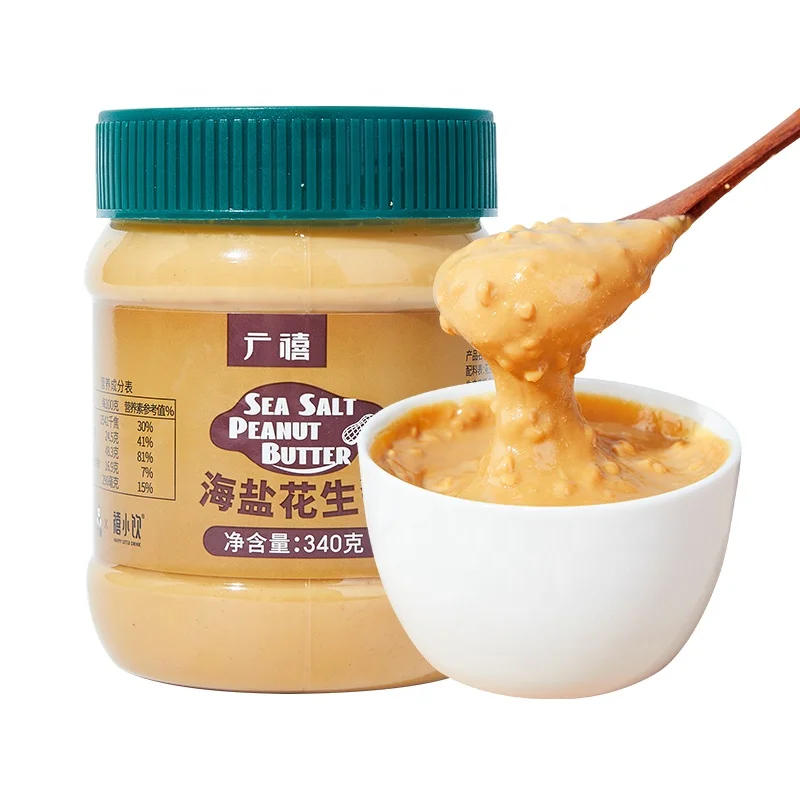 Guangxi Wholesale Price 340g Bottle Pure Healthy Smooth Sea Salt Peanut Butter for Making Bubble Tea Drinks or Bread Sprea