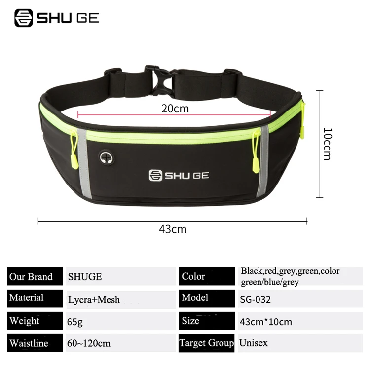 Nylon fabric waterproof Multi Pocket running waist bag sports fitness bag with headphone hole for wired headphones