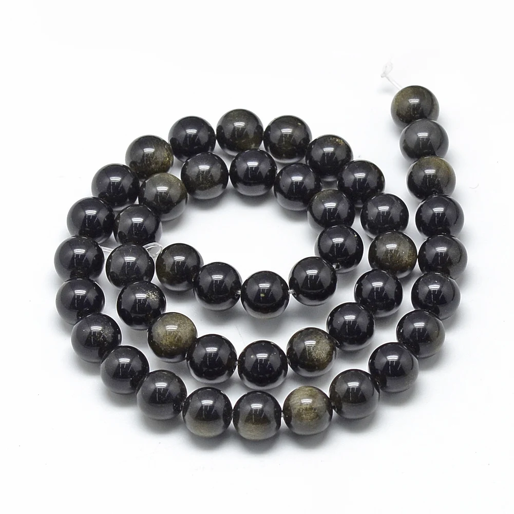 PandaHall 8mm Grade AB Round Natural Golden Sheen Obsidian Beads