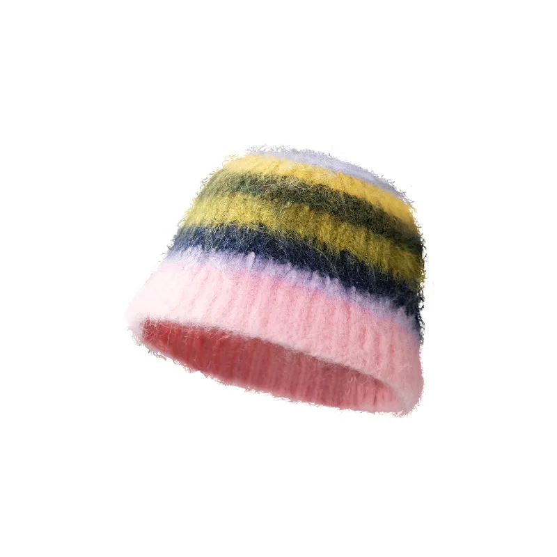 high quality reversible bucket cap girl colorful cute furry bucket hat autumn winter bucket hats hot sale fur fishing cap