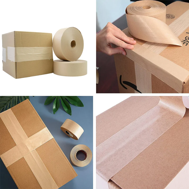 China Manufacturer Reinforced Sealing White Wet Water Activated Gummed Paper Kraft Brown Custom Customize Activate Tape