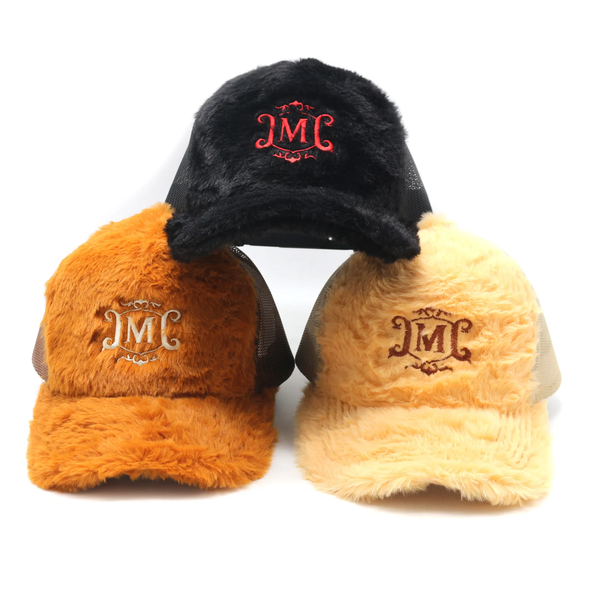 wholesale Furry Rabbit Hair mesh cap trucker hats with custom logo