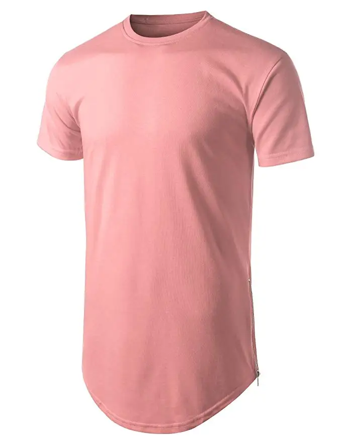 bulk wholesale high quality printing plain cotton longline tshirt ,custom round bottom t shirt with zipper