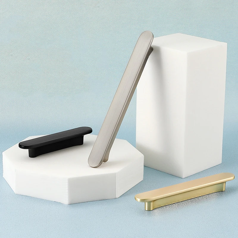Modern American arc-shaped black bedroom furniture hardware zinc alloy drawer handle brushed gold kitchen cabinet handle pull