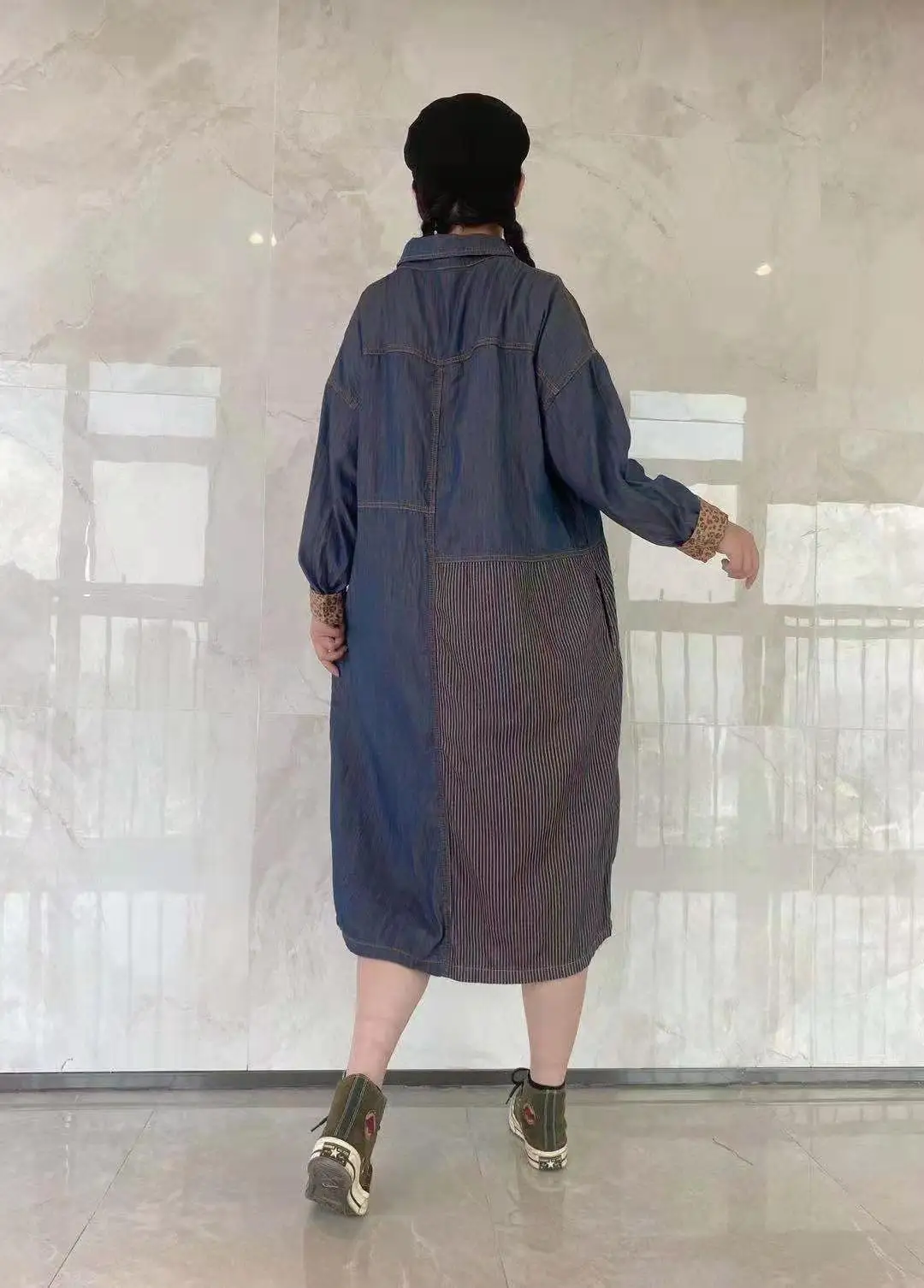 Mid-length cardigan 2021 spring and autumn new loose Oversize Splicing large size dress