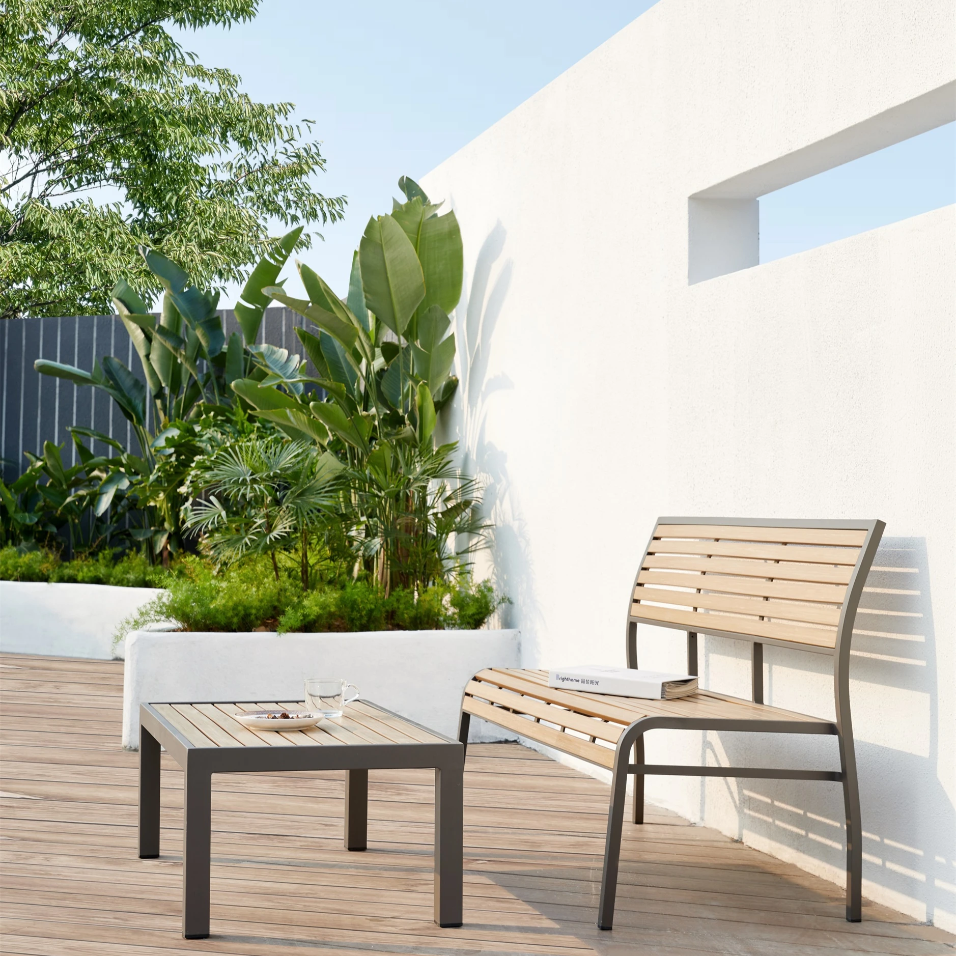 Garden Furniture Patio Waterproof Modern Plastic Wood Courtyard Park Bench
