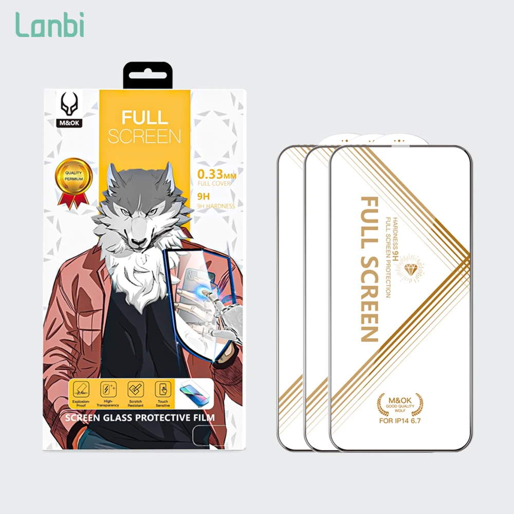 Wolf King Full Cover 2.5D 0.33mm HD Clear Tempered Glass Screen Protectors For iPhone 14 13 12 11 Mini Pro Max For Samsung