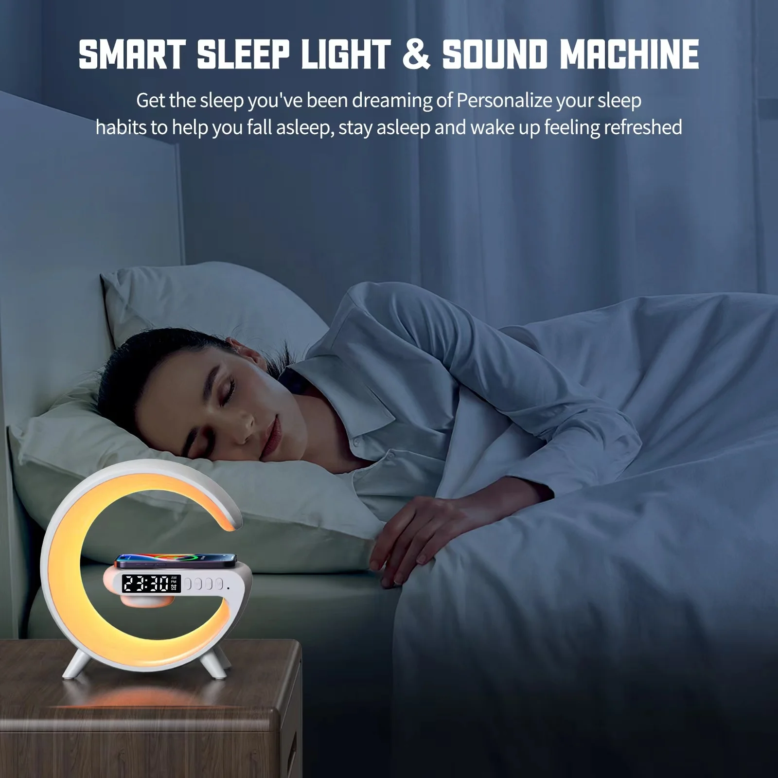 Creative custom bedroom hotel home atmosphere light wireless charging timing alarm clock night light small G Bluetooth speaker