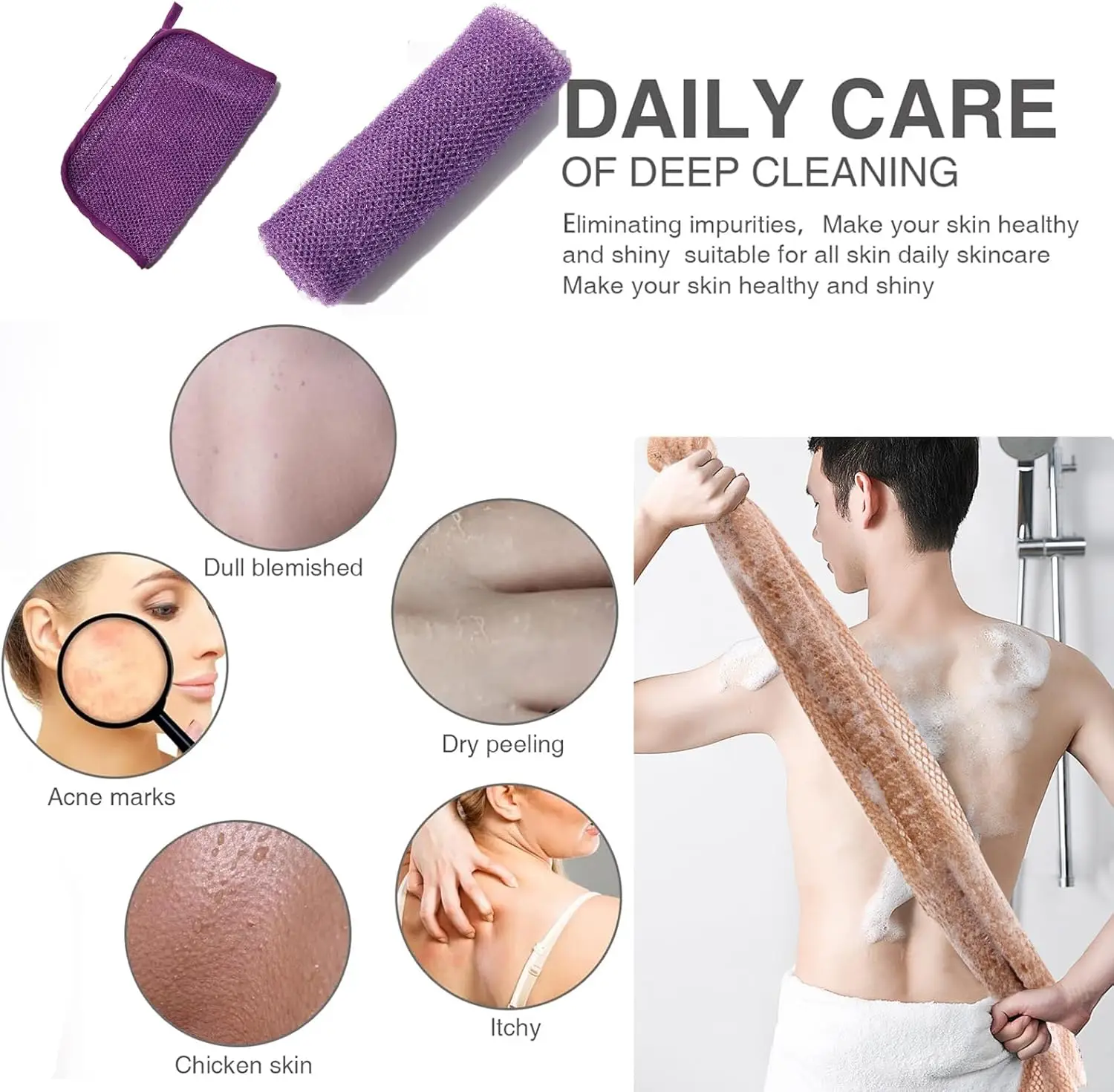 Wholesale Skin Exfoliating Back Long Nylon Mesh African Body Net Scrubbing Bath Shower Sponge