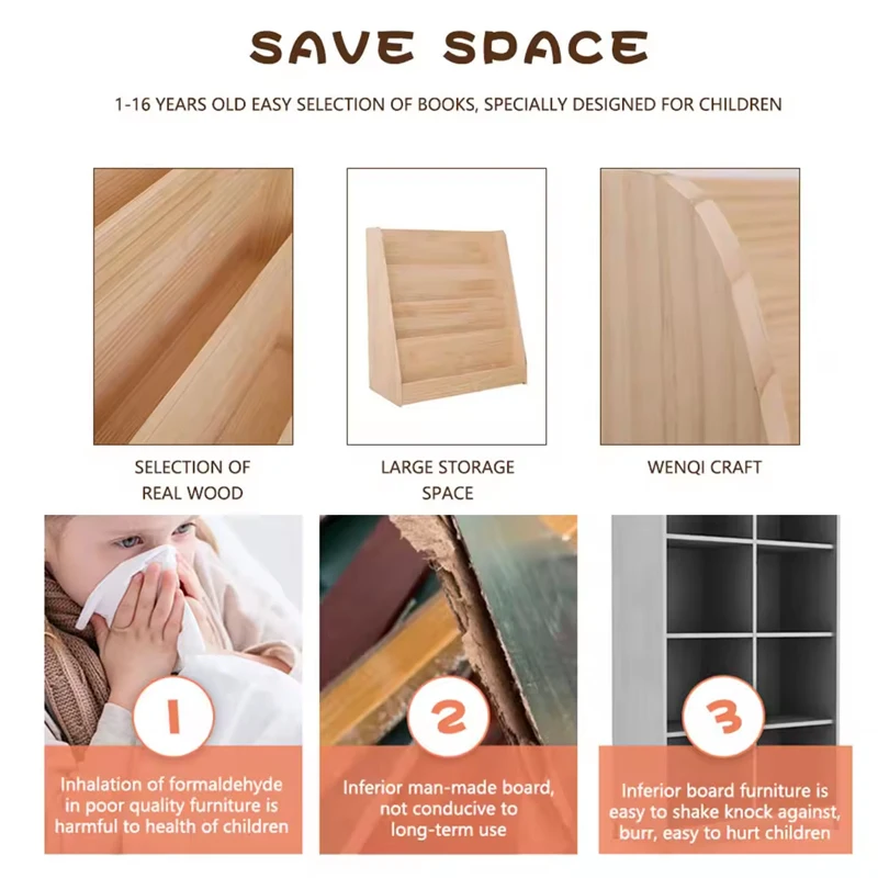 Daycare Nursery Kids Sling Bookshelf Wood And Canvas Sling Book Organizer Bookcase For Montessori Kindergarten Classroom Home