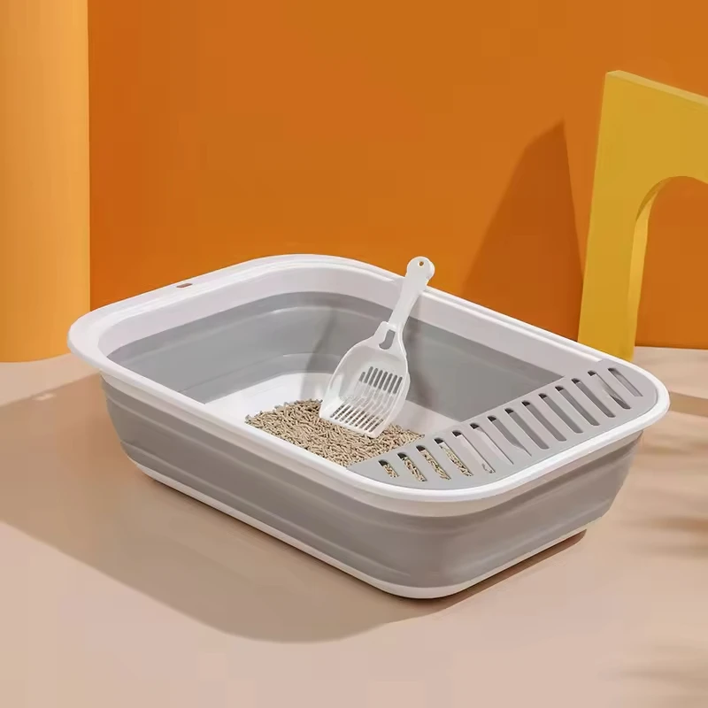 MMG Pet Cleaning Grooming Products Cat Litter Box Plastic Large Space Foldable Cat Litter Box Semi-Closed Cat Litter Tray
