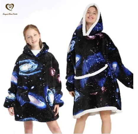 Songmai Oversized Sherpa Hooded Sweatshirt Blanket, Fleecehug Hoodie Wearable Print Blanket, TV Blanket