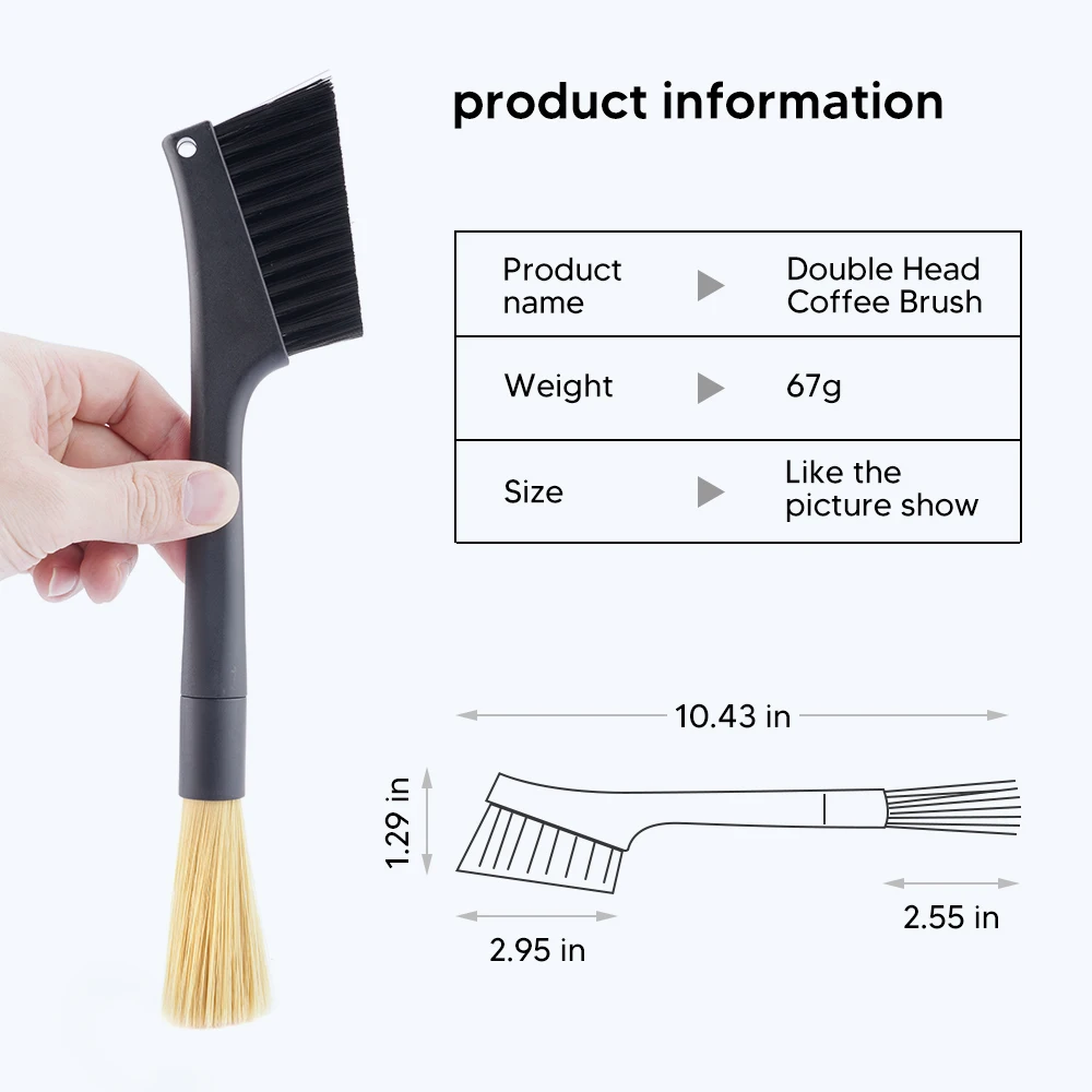 I Cafilas Double Head Coffee Cleaning Brush BPA-Free Head Sweeping Plate Brush Tail Cylindrical Brush