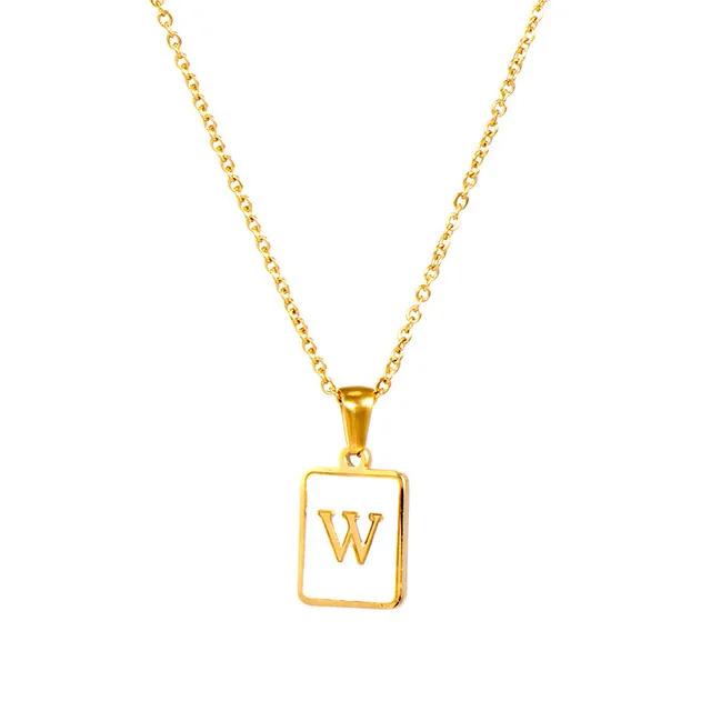 Fashion 18K Golden Stainless Steel White Shell Pendant Necklace Titanium Steel Punk Collar Capital Letter Necklace for Women