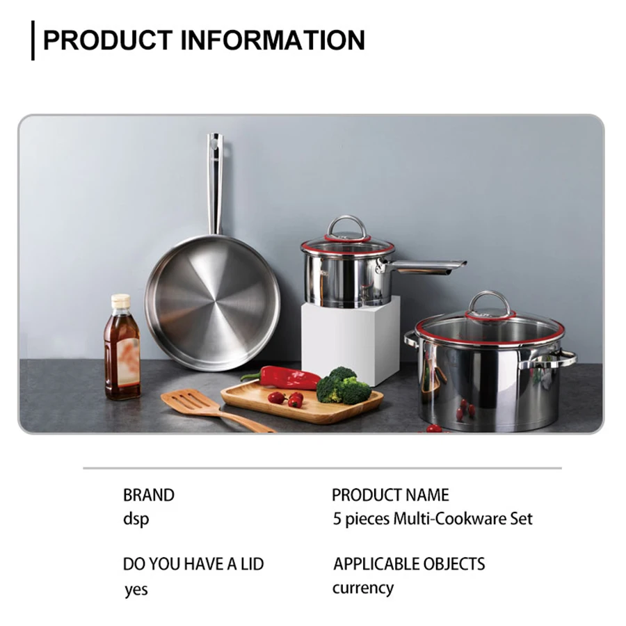 DSP Stainless steel pot set household three-piece kitchen frying soup pot combination cooking pot set