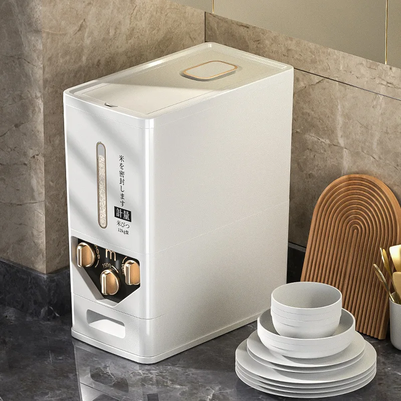 Plastic Kitchen Cereal Rice Flour Container Dispenser 12Kg Storage Box