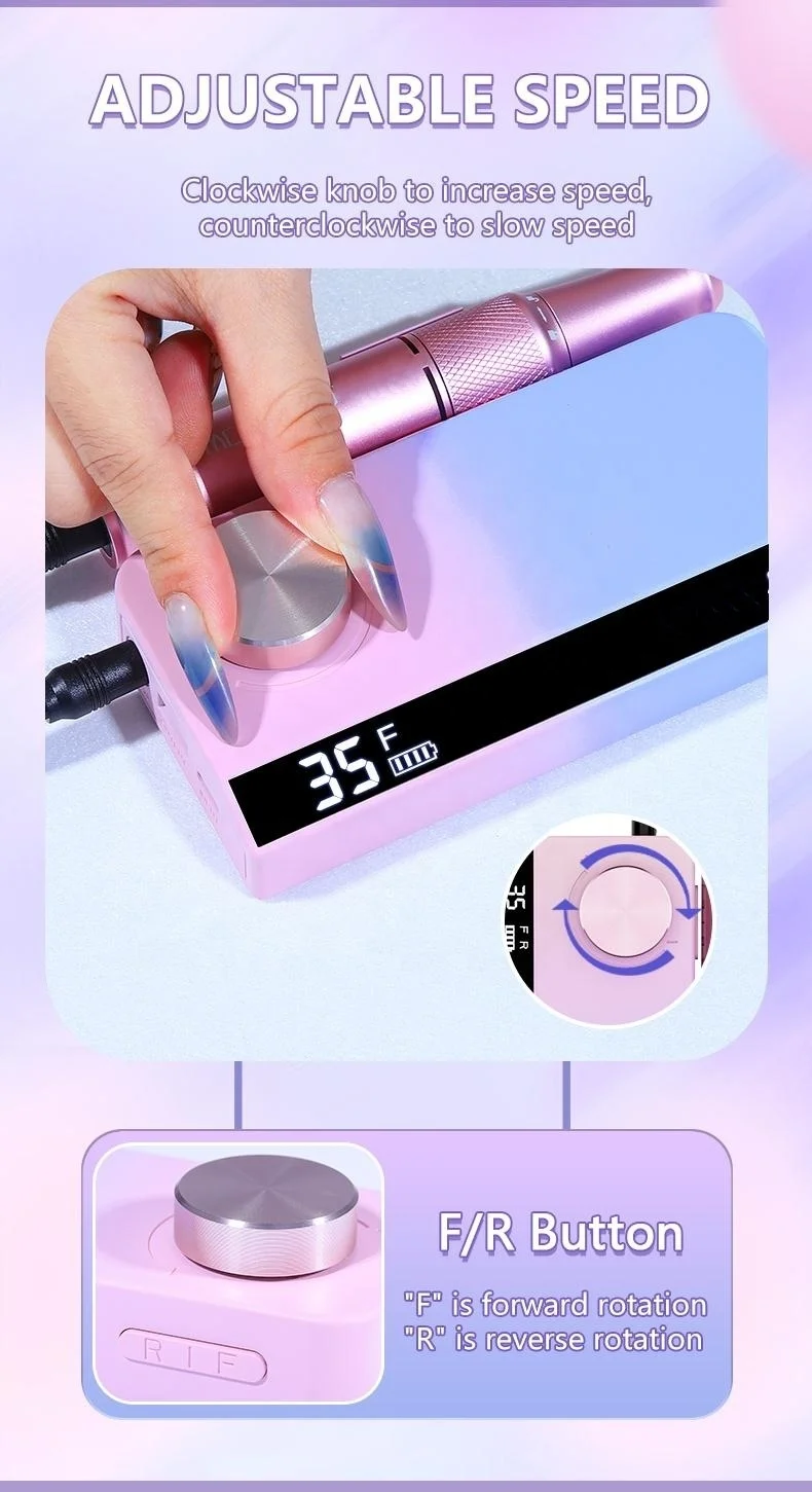 35000 RPM Private Label Electric Nail Drill Machine Cordless Nail Polisher Pink Nail Drill