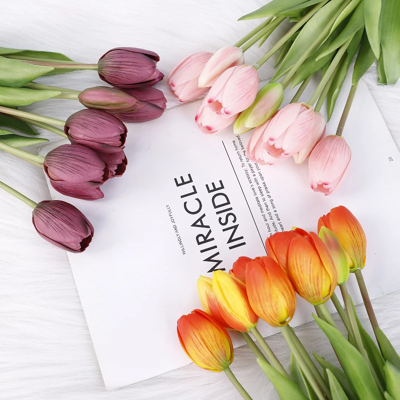 New Soft Latex 5 Heads Flower Tulip Artificial flower Bouquet Parrot White Tulip for Event Decor Decoration