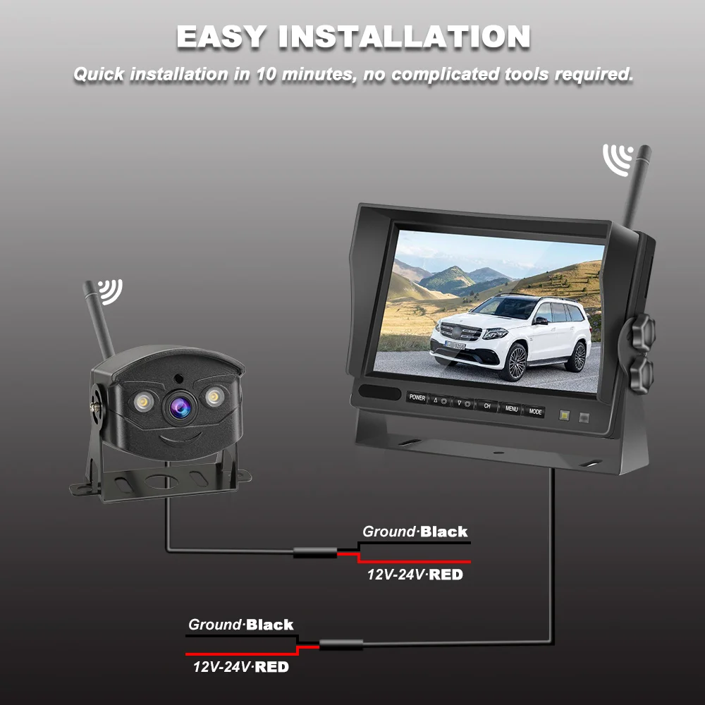 7 Inch Car Monitor Wireless Truck Backup Rear View HD Display and Wifi Reverse Backup Camera for Car RV Bus TV Display Screen