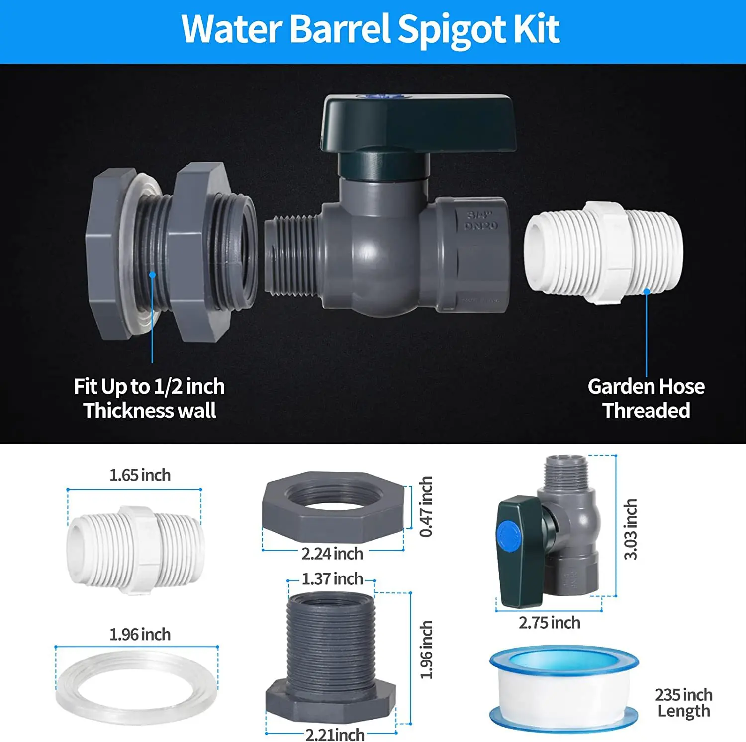 Rain bucket faucet PVC bucket diverter kit with partition connector hose faucet adapter water barrel spigot kit Rain barrel tap