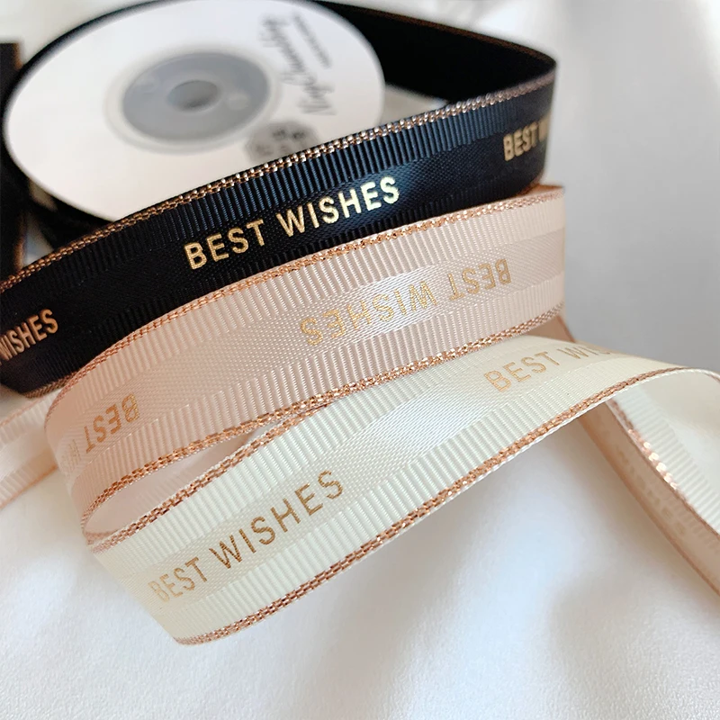 Factory Embossed Printed Recycled 100% Polyester Gift Wrapping White Satin Grosgrain Ribbon Custom With Logo